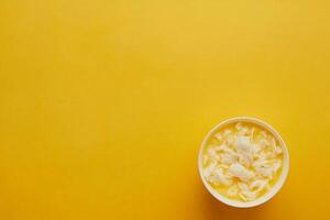 Top View Of Chicken Noodle Soup On Vibrant Background With Copy Space, Cuisine Photography photo