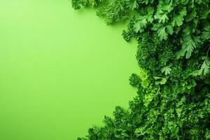 Top view Chervil on a vibrant background, plant setting photo