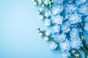 Delphinium on a vibrant background, photorealistic top view Delphinium plant photo