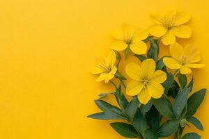 Evening Primrose on a vibrant background, top view photorealistic flower photo