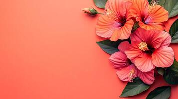 Top view photorealistic Hibiscus, flower set on a vibrant background photo