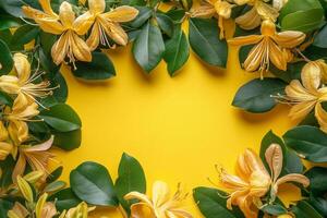 Top view photorealistic Honeysuckle vine, plant set on a vibrant background photo