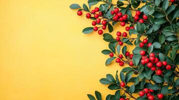 Nandina domestica on a vibrant background, top view photorealistic plant photo