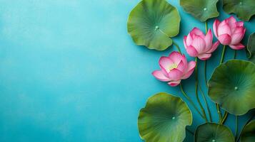 Top view Nelumbo on a vibrant background, plant setting photo