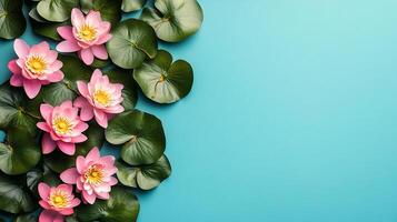 Nelumbo on a vibrant background, top view photorealistic plant photo