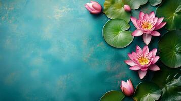 Nelumbo on a vibrant background, photorealistic top view Nelumbo flower photo