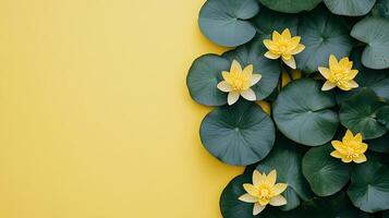 Nuphar on a vibrant background, photorealistic top view Nuphar plant photo