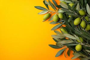 Olive Tree on a vibrant background, photorealistic top view Olive Tree plant photo