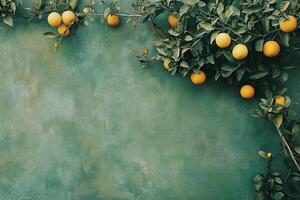 Orange Tree on a vibrant background, photorealistic top view Orange Tree flower photo