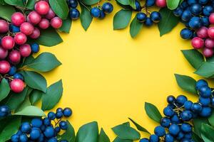 Oregon Grape on a vibrant background, photorealistic top view Oregon Grape plant photo