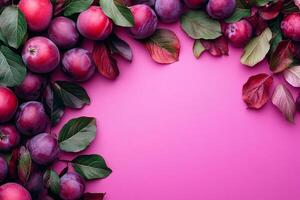 Plum Tree on a vibrant background, photorealistic top view Plum Tree flower photo