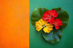 Portulaca on a vibrant background, photorealistic top view Portulaca plant photo