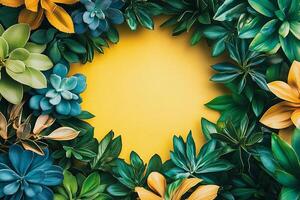 Senecio on a vibrant background, top view photorealistic plant photo