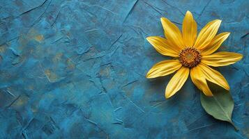 Sunflower on a vibrant background, top view photorealistic flower photo
