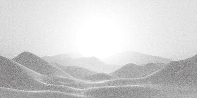 Soft stipple halftone scene of rolling hills with bright horizon light. Minimal monochrome texture with peaceful tone vector