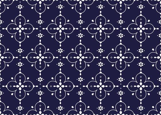 Seamless white floral blooming on dark blue background, ethnic fabric pattern, Portuguese style, design for cloth, carpet, batik,