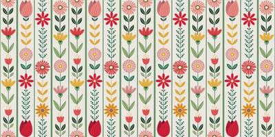 Flower and Vertical Stripes Retro Styles in a Seamless Pattern Illustration. vector