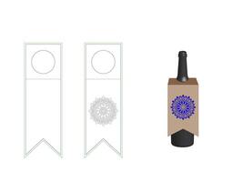 Wine Tag Dieline Template with Mandala pattern vector