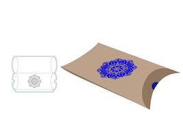 Pillow Box with Mandala Pattern Dieline Template vector
