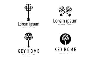 home security symbol design with key logo concept with retro vintage of symbol template vector