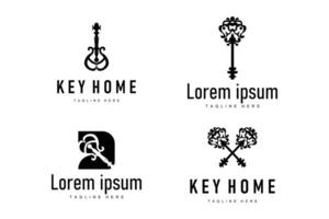 home security symbol design with key logo concept with retro vintage model template vector