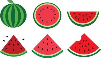 Set of watermelon and watermelon slices isolated on transparent background vector