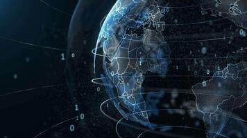 Animation of rotation of numbers around the planet earth, technology of the future video