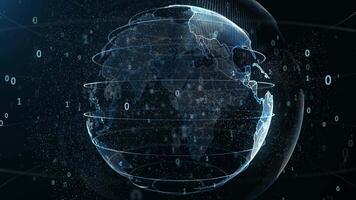 Binary code data surrounding planet Earth video