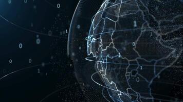 Globe rotates with numbers and particles video