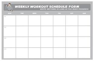 Weekly Workout Schedule Form Table vector