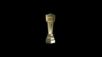 number two 3d gold trophy with alpha channels video