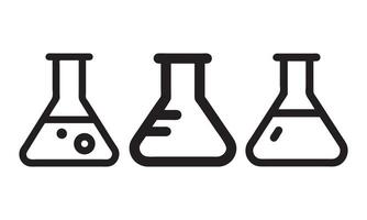 Erlenmeyer flasks filled with different liquids icons, Chemical flask icon Outline vector