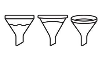 Different Stages of a Funnel with Liquid, Funnel icon design isolated on white background. illustration vector