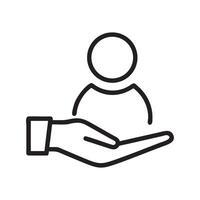 Person Protected by a Helping Hand Icon, Customer retention, patient assistance, focus on service, business icon. Black icon on white background vector