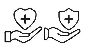Hands Holding a Protective Shield with a Plus Sign, Representing Healthcare and Protection, Medical shield on hand icon flat style isolated on white background. illustration vector