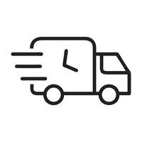 Fast Delivery Truck Icon with Time Element, Shipping fast delivery truck with clock icon symbol, Pictogram flat outline design for apps and websites vector