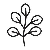 Simple Black Line Art Branch with Leaves, Leaves icon, vector
