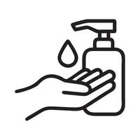 Handwashing with Dispenser Soap, A Simple Hygiene Icon, Hand sanitizer wash gel linear icon symbol, Thin line stroke isolated on white background vector