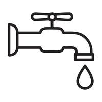 Simple Line Art of a Faucet with Droplet, water tap icon. Line Art Style Design Isolated On White Background vector