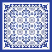 Gorgeous square patchwork pattern in blue white colors. Traditional ornamental pattern in the form of square tiles. Traditional ornamental floral paisley bandanna. Laser or plotter cutting template. vector