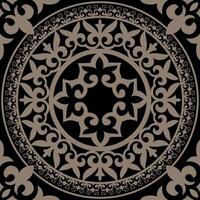 Luxury Oriental seamless square golden black pattern with circular damask ornament, arabesque and floral elements. Seamless gold abstract background. Square tile. Illustration. vector
