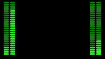 Minimalistic vertical bar audio meter in green shades, depicting precise sound levels and used in DJ setups or music visual themes video