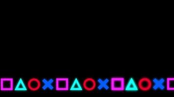 A final wave of colorful console symbols scroll in a celebratory animation, bringing the scene to a satisfying visual end video