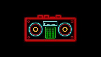 Bright red and green neon boombox with pulse-like equalizer bars for dynamic visuals, party backdrops, or music-inspired animations video