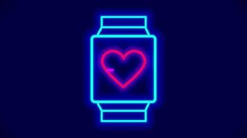Glowing smartwatch icon featuring a heart pulse animation, representing fitness tracking, health apps, or wearable tech interfaces video