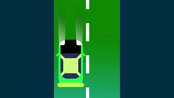 A green sports car racing on a top-down road from the left, designed for dynamic transition scenes or racing-themed game intros video