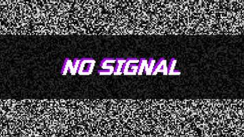 Analog-style black and white 'NO SIGNAL' animation featuring glitchy TV distortion, ideal for old-school digital design themes video
