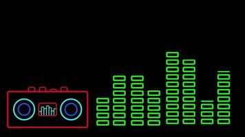 animiert kompakt Neon- Boombox mit Audio- Ebenen steigend und fallen im synchronisieren mit schlagen, Ideal zum optimistisch Medien oder nostalgisch bearbeitet video