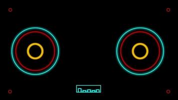 Two circular neon speakers animated to pulse with music, ideal for modern visualizers, music intros, or techno-themed content video