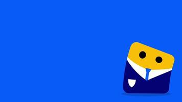 The robot character reappears from the right in a blue scene, suggesting surprise entries, animations or interactive timing cues video